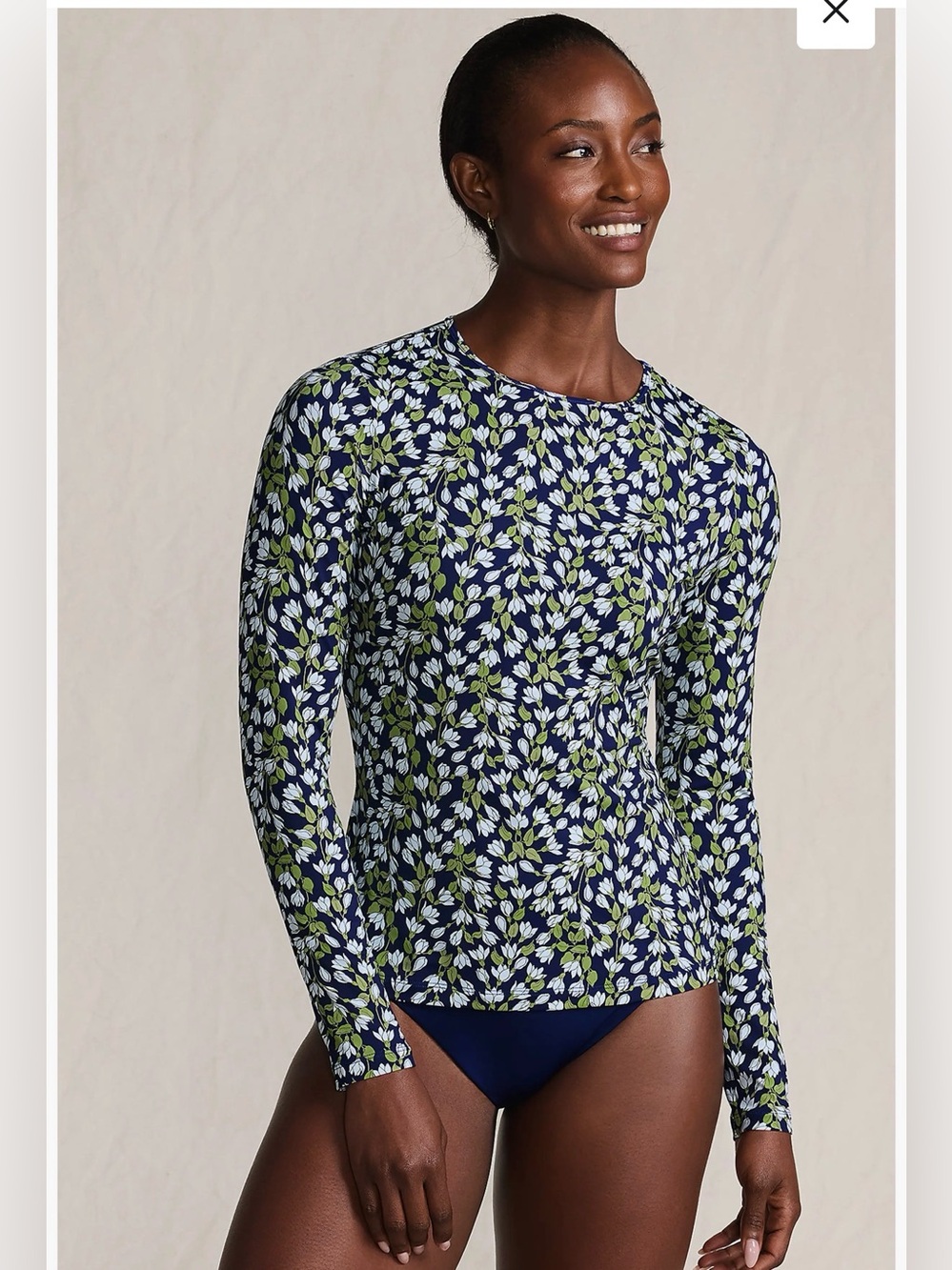 Lands End Size 1X Women’s UPF 50 Floral Navy Long Sleeve Swim Rash Guard